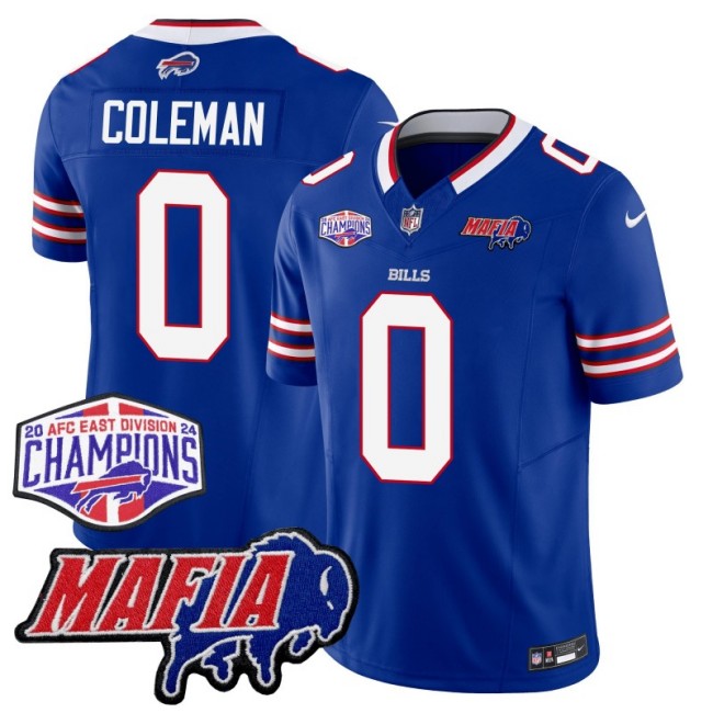 Men's Buffalo Bills #0 Keon Coleman Royal With Bills Mafia and 2024-25 AFC East Championship Patch Nike F.U.S.E. Vapor Limited Stitched NFL Jersey