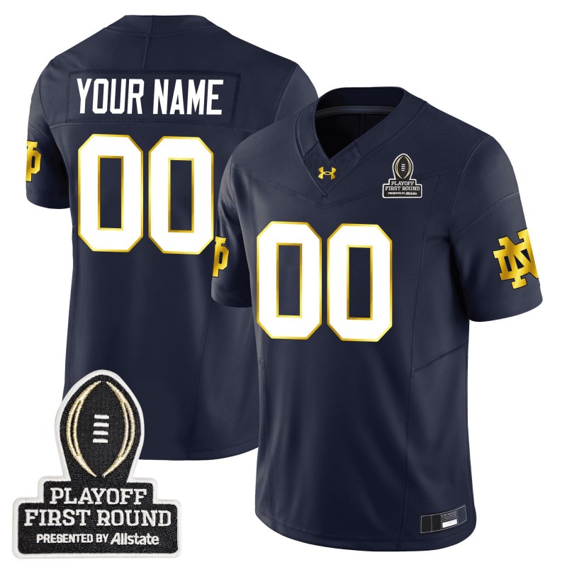 Nike Men's Youth Customized Notre Dame Fighting Irish Navy With 2025 CFP First Round Patch College Football Vapor Limited Stitched Jersey