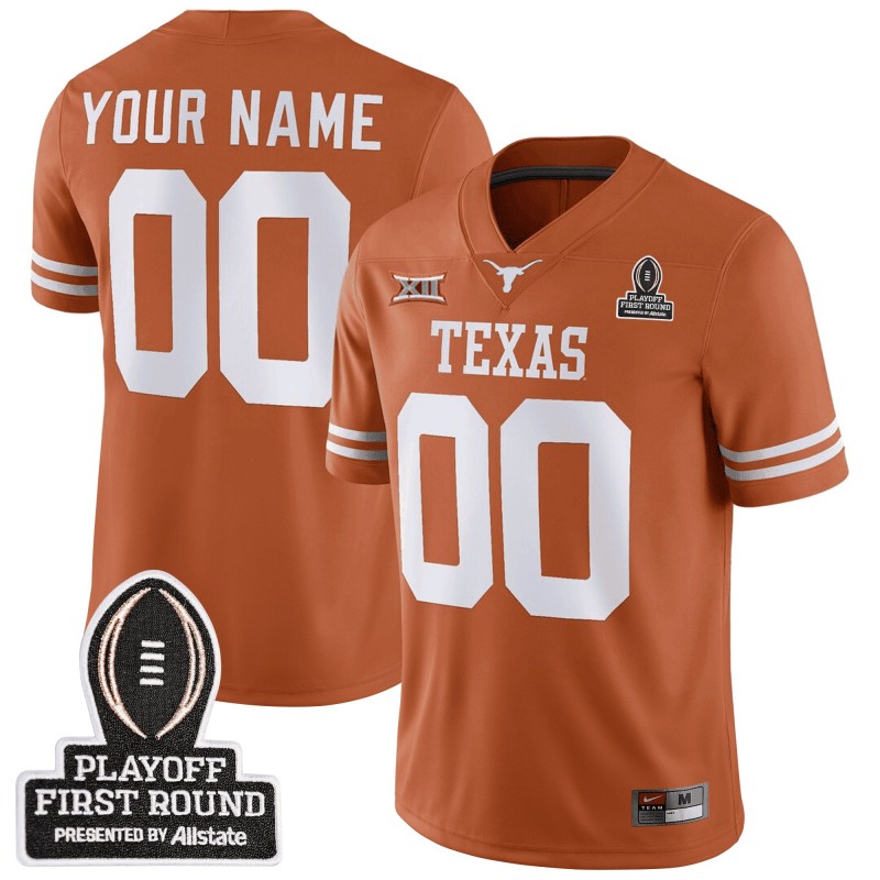 Nike Customized Texas Longhorns Orange With 2025 CFP First Round Patch College Football Vapor Limited Stitched Jersey