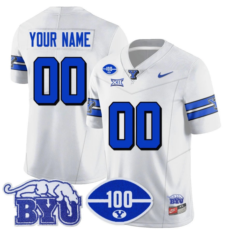 Customized Nike BYU Cougars 100th Season Throwback Vapor Limited Stitched College Football Jersey White