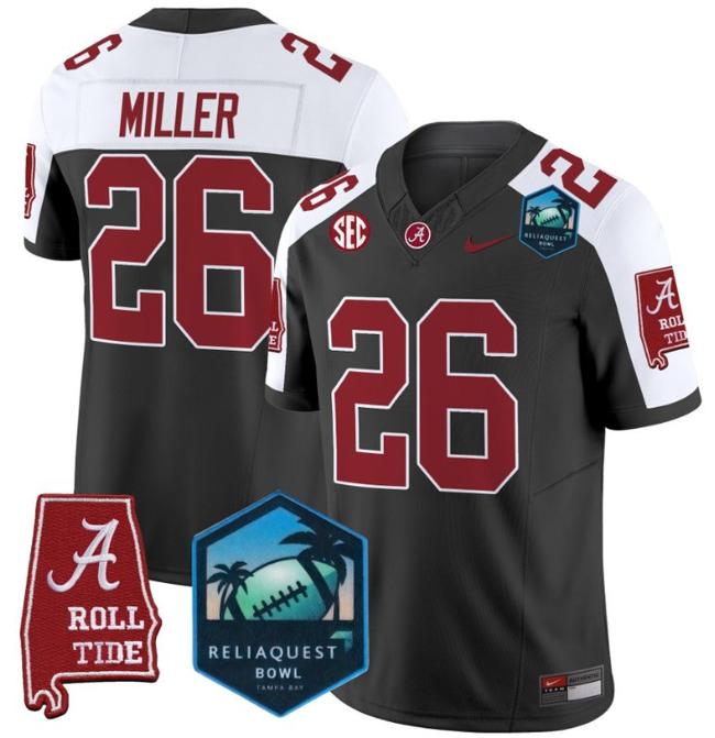 Men's Nike Jam Miller Jersey #26 Alabama Crimson Tide 2025 ReliaQuest Bowl Patch F.U.S.E. Vapor Limited Stitched College Football Black Alternate