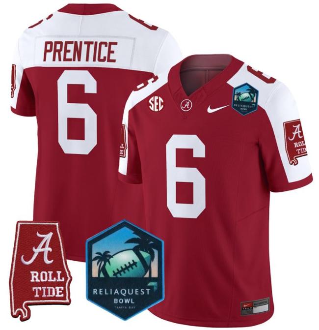 Men's Nike Kobe Prentice Jersey #6 Alabama Crimson Tide 2025 ReliaQuest Bowl Patch F.U.S.E. Vapor Limited Stitched College Football Crimson Alternate