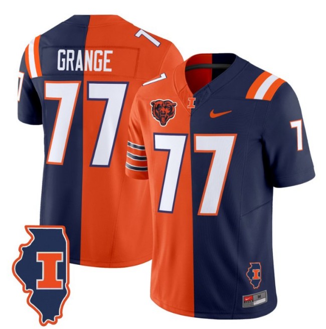 Men's Nike Red Grange Jersey #77 Illinois Fighting Illini Split FUSE Vapor Limited College Football