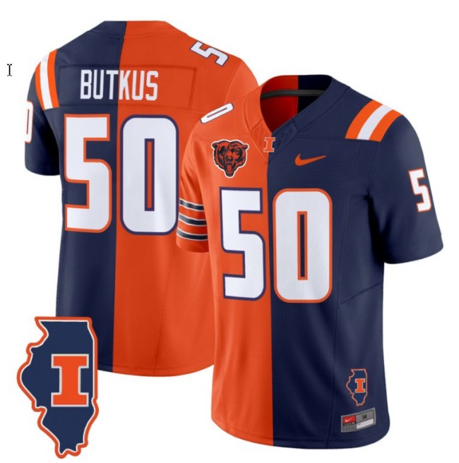 Men's Nike Dick Butkus Jersey #50 Illinois Fighting Illini Split FUSE Vapor Limited College Football