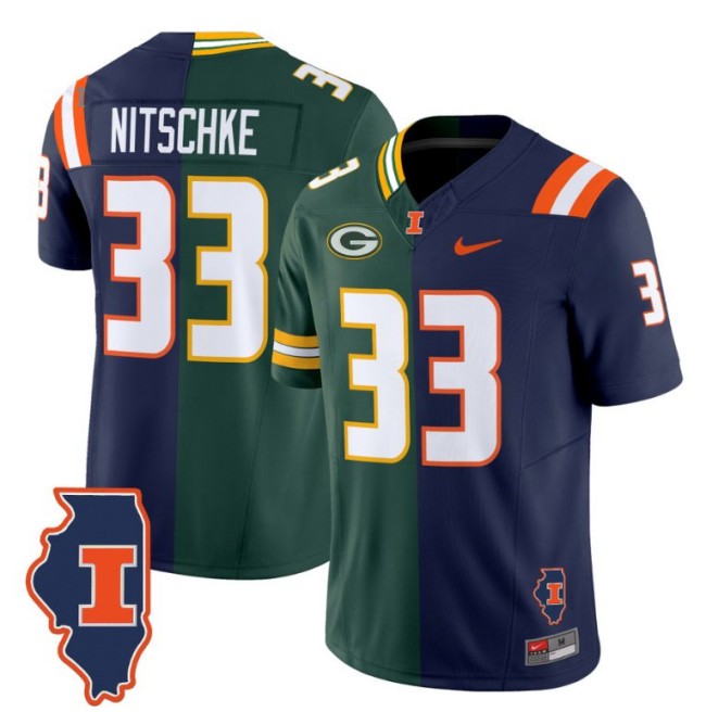 Men's Nike Ray Nitschke Jersey #33 Illinois Fighting Illini Split FUSE Vapor Limited College Football