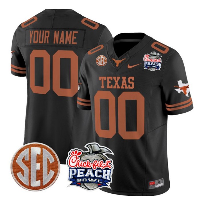 Custom Texas Longhorns Jersey Peach Bowl Patch Vapor Football Black