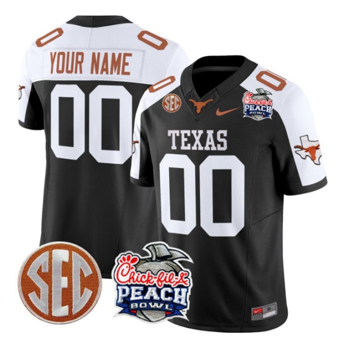 Custom Texas Longhorns Jersey Peach Bowl Patch Vapor Football Black Alternate