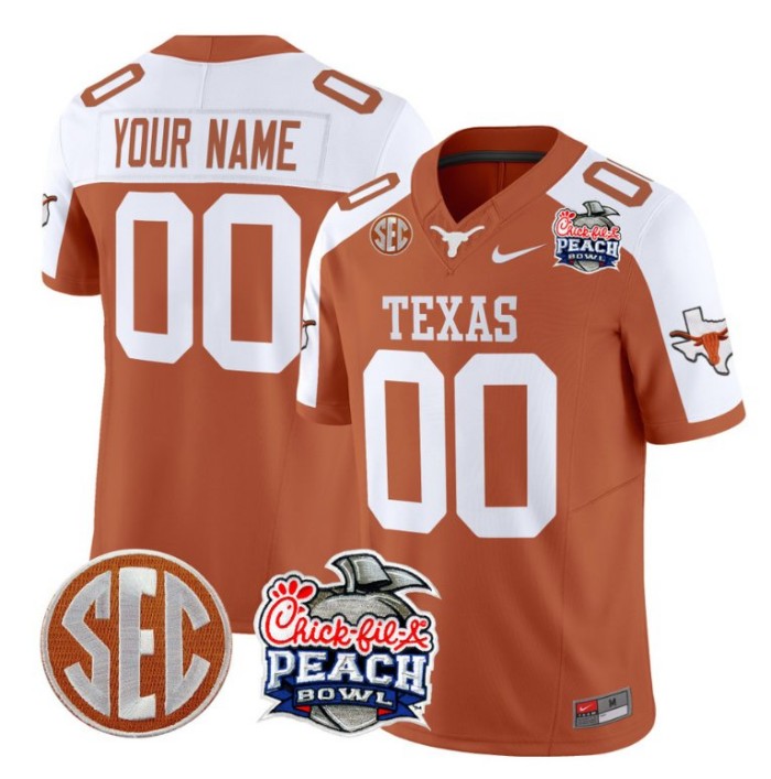 Custom Texas Longhorns Jersey Peach Bowl Patch Vapor Football Orange Alternate