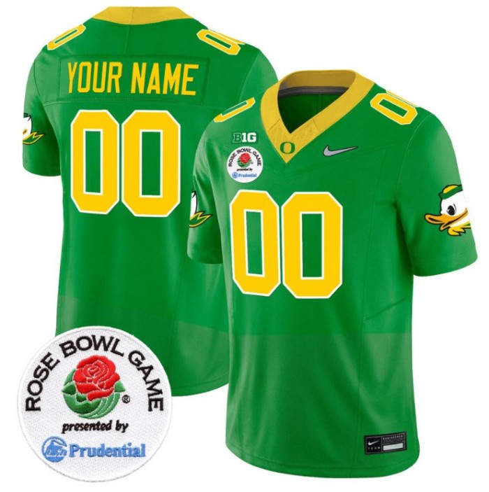 Custom Oregon Ducks Jersey Rose Bowl Patch Vapor Limited V2 Stitched Green