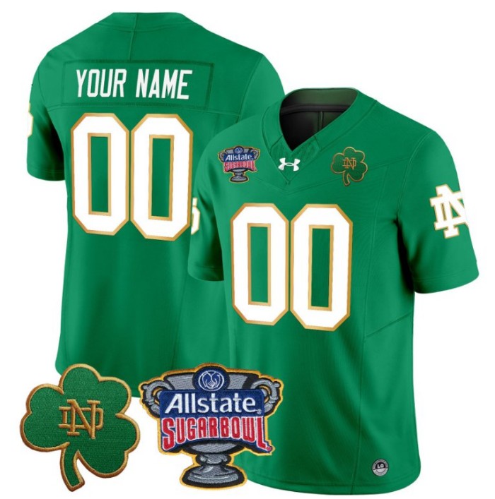 Custom Notre Dame Fighting Irish Jersey 2024 Sugar Bowl Patch Vapor Green