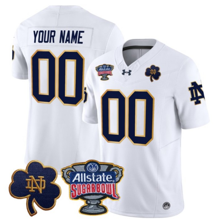 Custom Notre Dame Fighting Irish Jersey 2024 Sugar Bowl Patch Vapor White