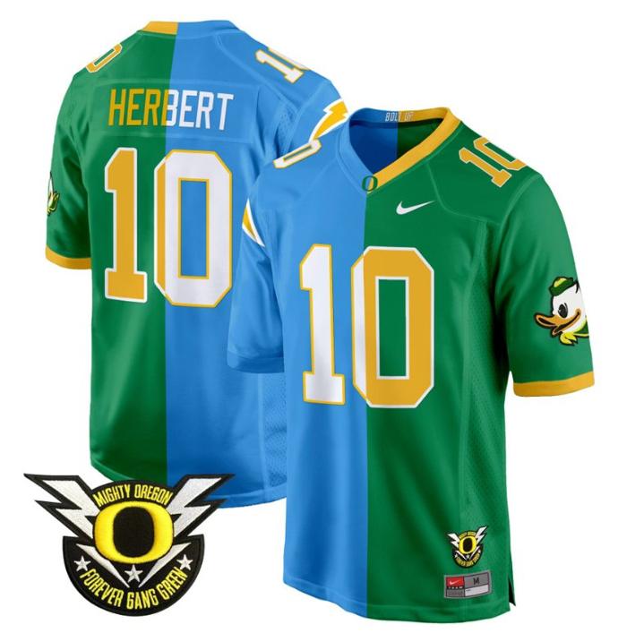 Men's Nike Justin Herbert Jersey #10 Oregon Ducks Split Game College Football Stitched