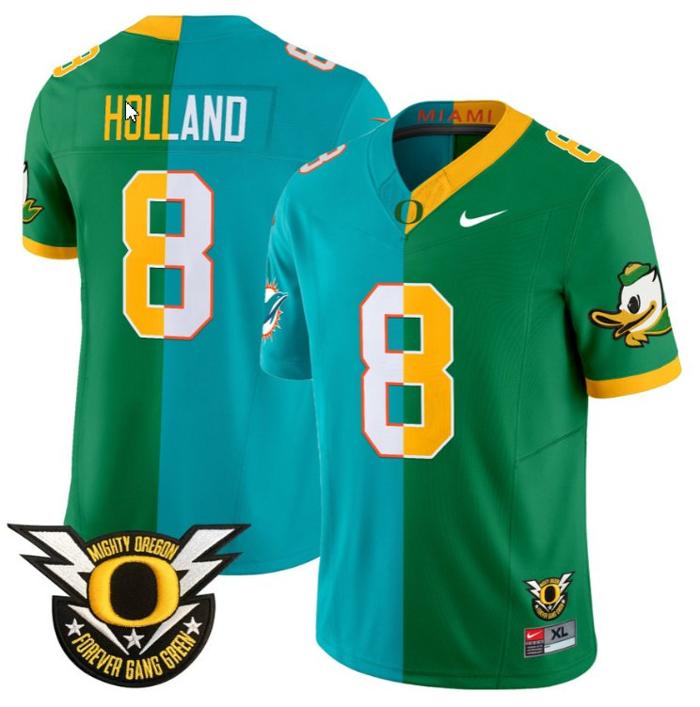 Men's Nike Jevon Holland Jersey #8 Oregon Ducks Split FUSE Vapor Limited NCAA Football Stitched