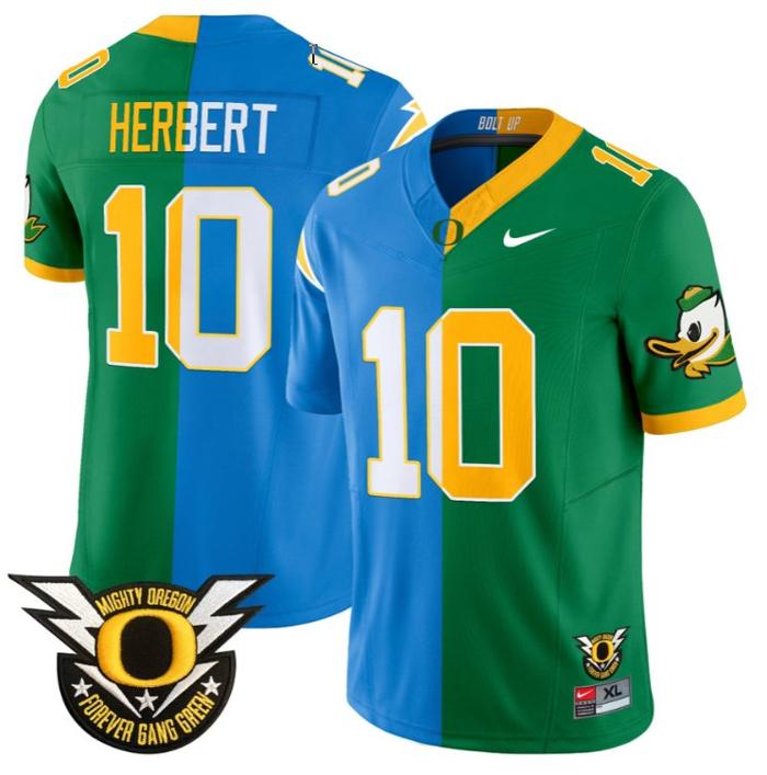 Men's Nike Justin Herbert Jersey #10 Oregon Ducks Split FUSE Vapor Limited NCAA Football Stitched