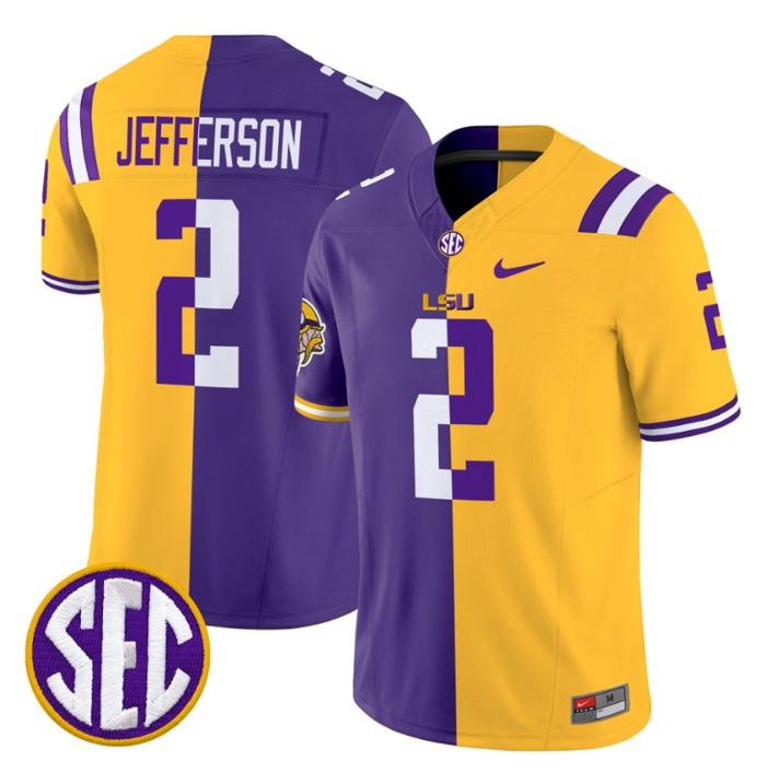 Men's Nike Justin Jefferson Jersey #2 LSU Tiger Split Vapor Limited V2 Football All Stitched