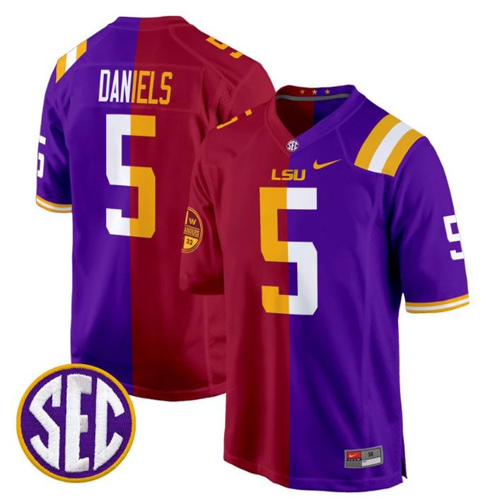 Men's Nike Jayden Daniels Jersey #5 LSU Tiger Split Game College Football All Stitched