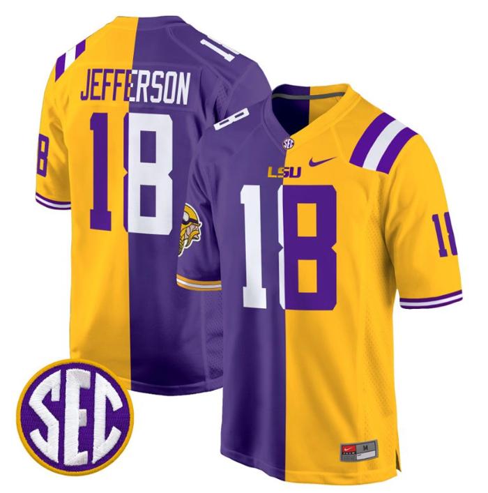 Men's Nike Justin Jefferson Jersey #18 LSU Tiger Split Game College Football All Stitched