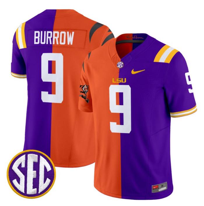 Men's Nike Joe Burrow Jersey #9 LSU Tiger Split Vapor Limited V2 Football All Stitched