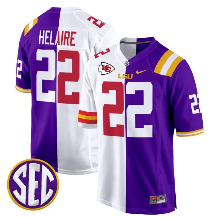 Men's Nike Clyde Edwards-Helaire Jersey #22 LSU Tiger Split Game College Football Stitched