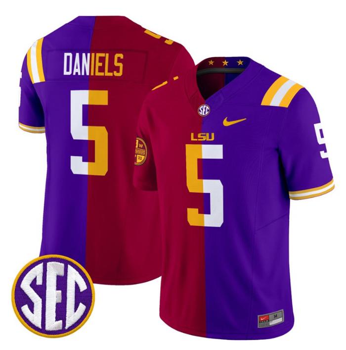 Men's Nike Jayden Daniels Jersey #5 LSU Tiger Split Vapor Limited V2 Football All Stitched