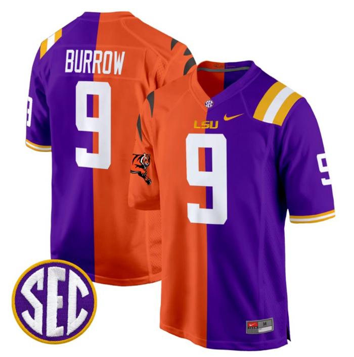 Men's Nike Joe Burrow Jersey #9 LSU Tiger Split Game College Football All Stitched