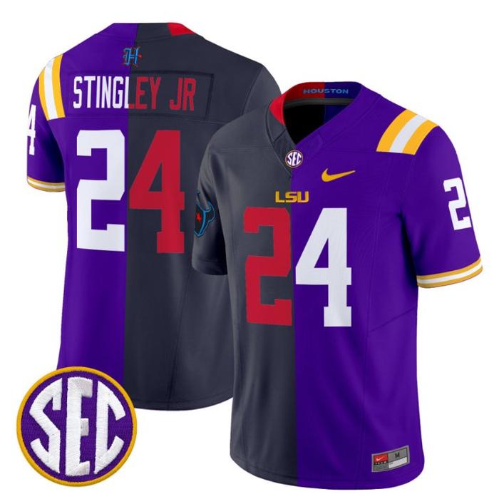 Men's Nike Derek Stingley Jr Jersey #24 LSU Tiger Split Vapor Limited V2 Football Stitched