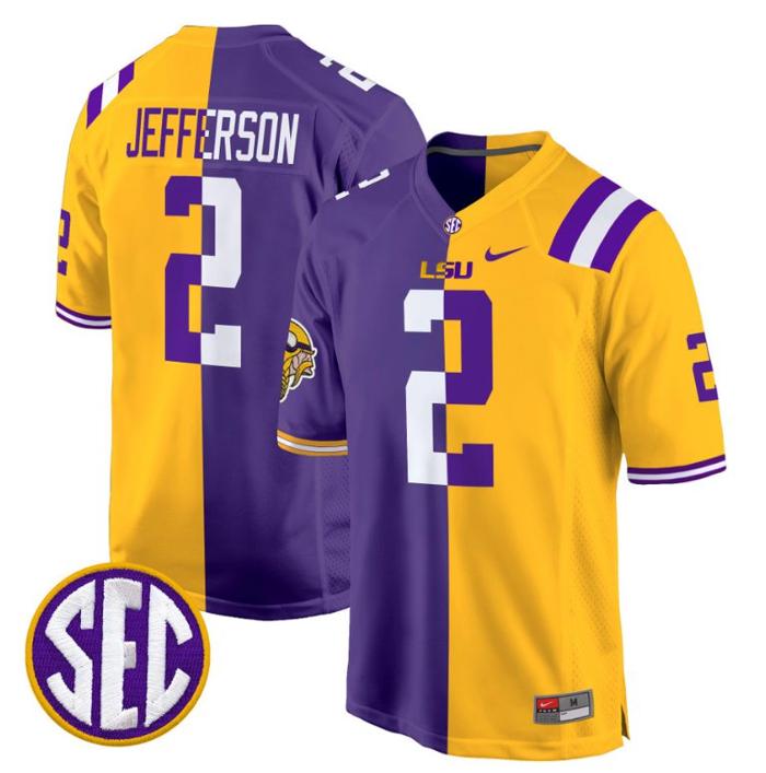 Men's Nike Justin Jefferson Jersey #2 LSU Tiger Split Game College Football All Stitched