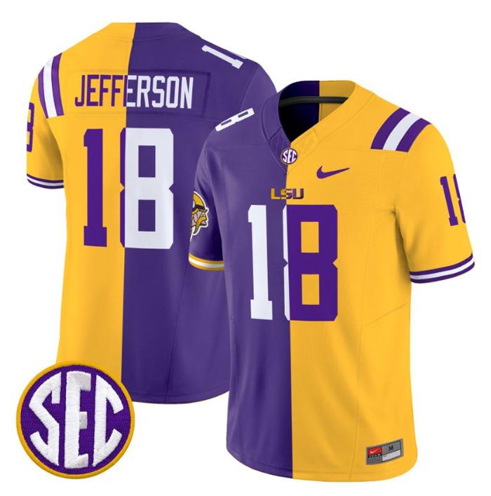 Men's Nike Justin Jefferson Jersey #18 LSU Tiger Split Vapor Limited V2 Football All Stitched