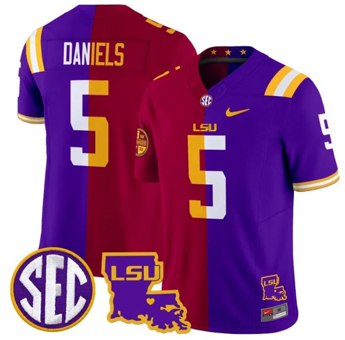 Men's Nike Jayden Daniels Jersey #5 LSU Tiger Split FUSE Vapor Limited NCAA Football Stitched