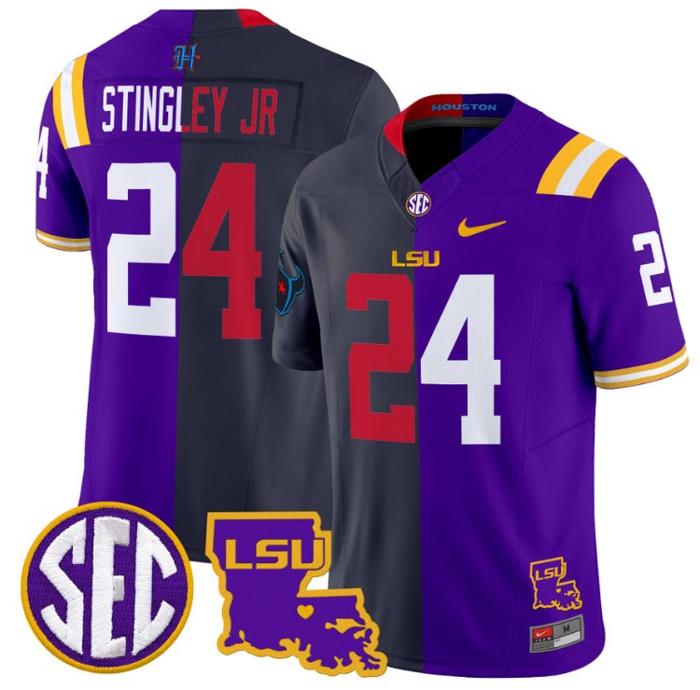 Men's Nike Derek Stingley Jr Jersey #24 LSU Tiger Split FUSE Vapor Limited NCAA Football All Stitched