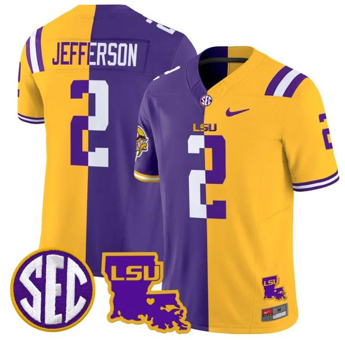 Men's Nike Justin Jefferson Jersey #2 LSU Tiger Split FUSE Vapor Limited NCAA Football Stitched