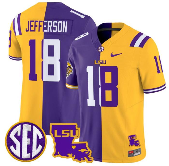 Men's Nike Justin Jefferson Jersey #18 LSU Tiger Split FUSE Vapor Limited NCAA Football Stitched