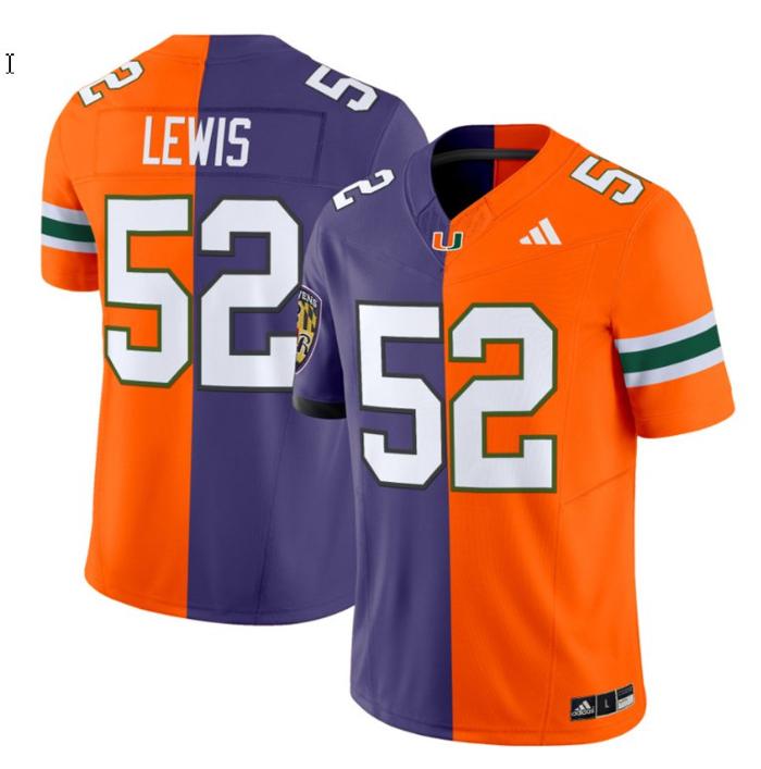 Men's Adidas Ray Lewis Jersey #52 Miami Hurricanes Split Vapor Limited V2 Football Stitched