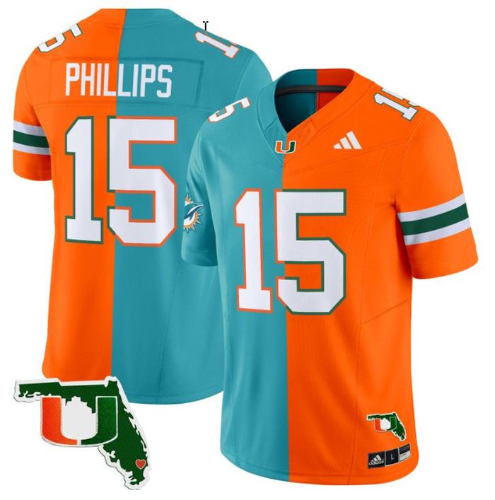 Men's Adidas Jalen Phillips Jersey #15 Miami Hurricanes Split Vapor Limited Football Stitched