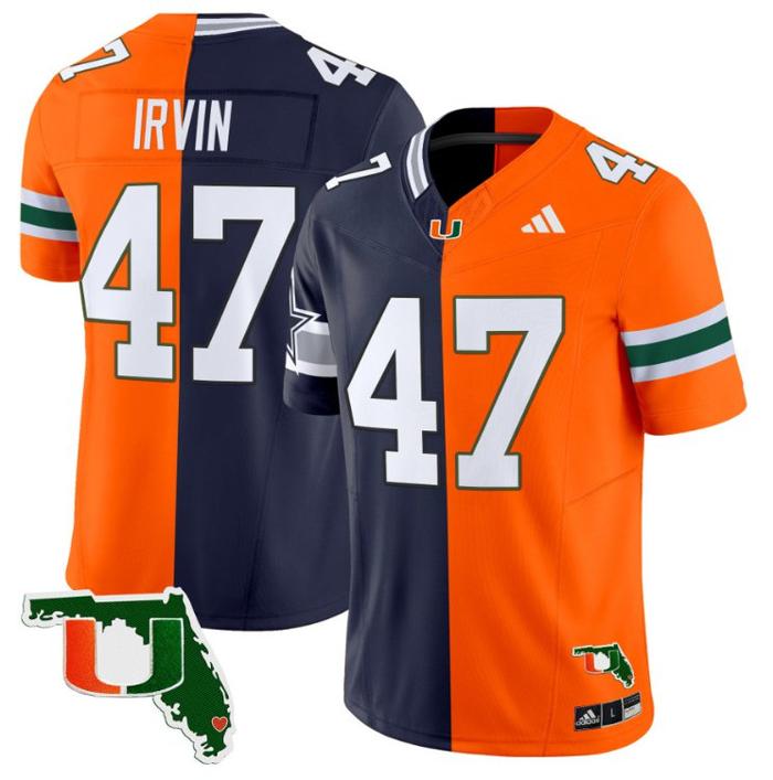 Men's Adidas Michael Irvin Jersey #47 Miami Hurricanes Split Vapor Limited Football Stitched