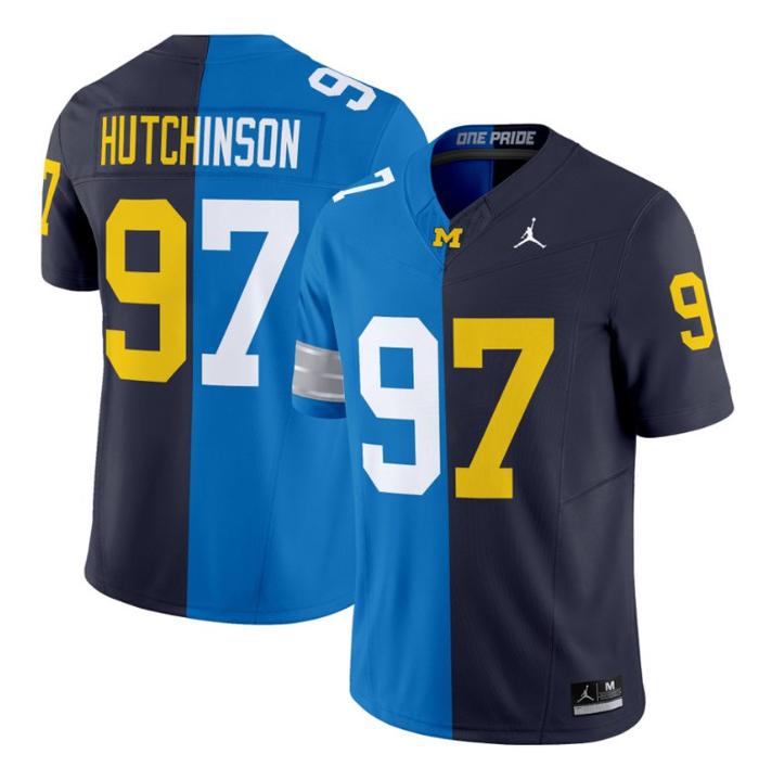 Men's Jordan Brand Aidan Hutchinson Jersey #10 Michigan Wolverines Split Vapor V2 All Stitched