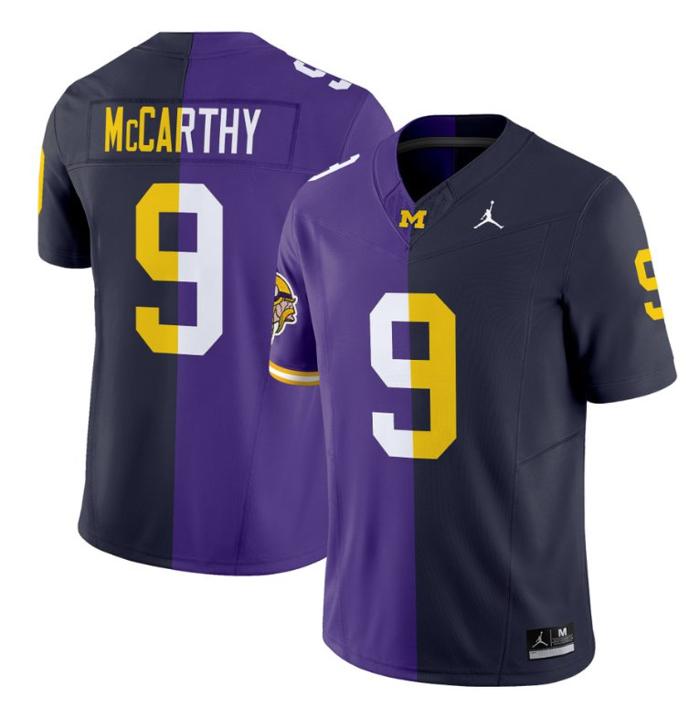 Men's Jordan Brand J.J. McCarthy Jersey #9 Michigan Wolverines Split Vapor V2 All Stitched