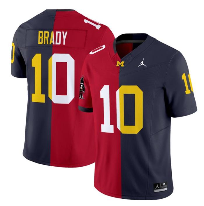 Men's Jordan Brand Tom Brady Jersey Buccaneers #10 Michigan Wolverines Split Vapor V2 All Stitched