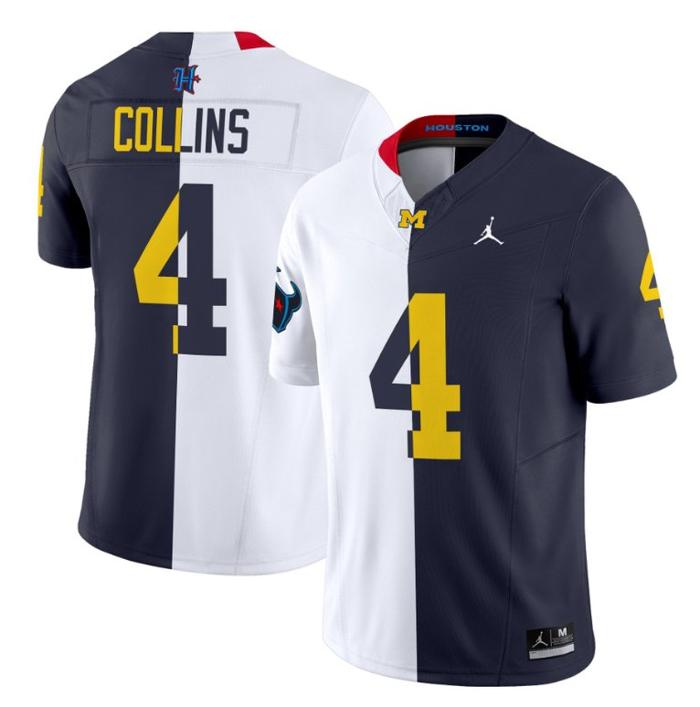 Men's Jordan Brand Nico Collins Jersey #4 Michigan Wolverines Split Vapor V2 All Stitched