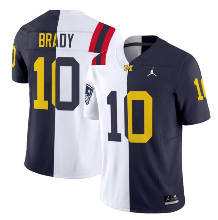 Men's Jordan Brand Tom Brady Jersey Patriots #10 Michigan Wolverines Split Vapor V2 All Stitched