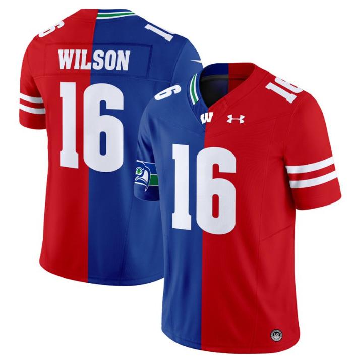 Men's Under Armour Russell Wilson Jersey Seahawks #16 Wisconsin Badgers Split Vapor NCAA Football