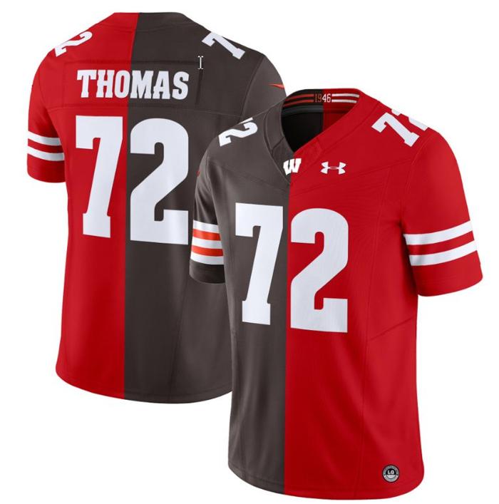 Men's Under Armour Joe Thomas Jersey #72 Wisconsin Badgers Split Vapor NCAA Football Stitched