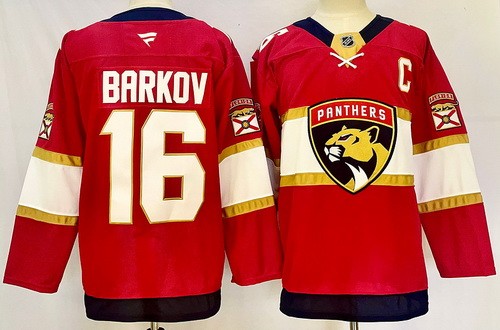 Men's Florida Panthers #16 Aleksander Barkov Red With C Patch Authentic NHL Stitched Hockey Jersey