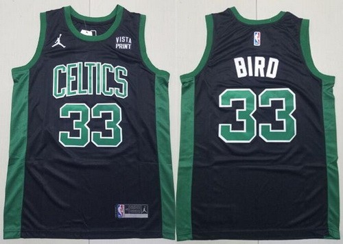 Men's Boston Celtics #33 Larry Bird Green Black Statement Sponsor Swingman Jersey