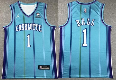 Men's Charlotte Hornets #1 Lamelo Ball Blue Classic Icon Sponsor Swingman Jersey