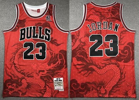 Men's Chicago Bulls #23 Michael Jordan Red Dragon Swingman Jersey