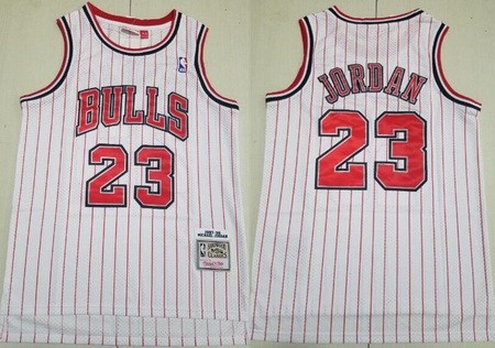 Men's Chicago Bulls #23 Michael Jordan White Red Stripes 1995 Throwback Swingman Jersey