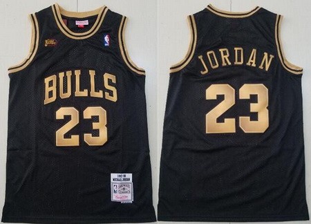 Men's Chicago Bulls #23 Michael Jordan Black Gold 1997 Finals Swingman Jersey