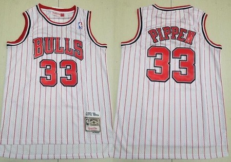 Men's Chicago Bulls #33 Scottie Pippen White Red Stripes 1995 Throwback Swingman Jersey