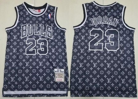 Men's Chicago Bulls #23 Michael Jordan Black LV Throwback Swingman Jersey